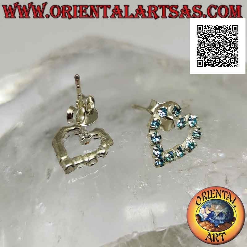 Boucles d'oreilles lobe en argent avec contour coeur d'oxydes de zirconium bleu clair (petit)