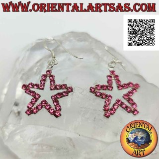 Orecchini in argento a monachella con contorno di stella di zirconi rosa incastonati