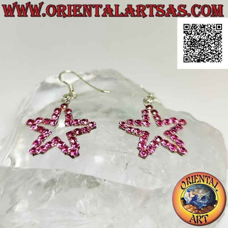 Boucles d'oreilles à levier en argent avec un contour en étoile de zircons roses