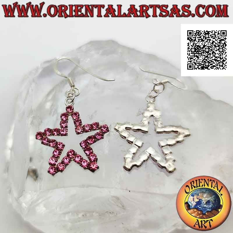 Pendientes de palanca de plata con contorno de estrella de circonitas rosas