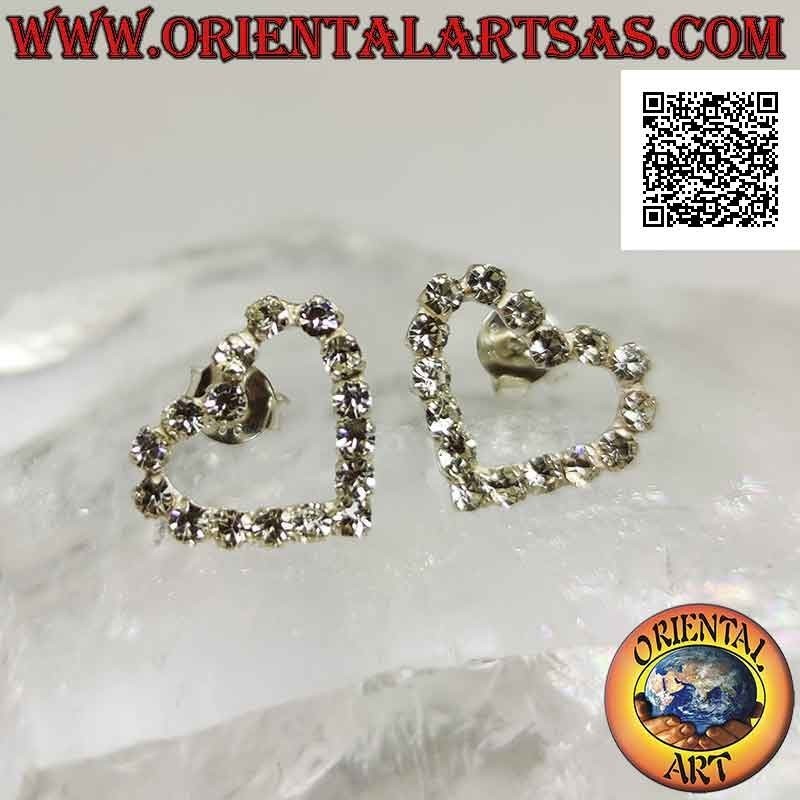 Conjunto de pendientes de plata con lóbulo con contorno de corazón de circonita cúbica blanca (medianos)