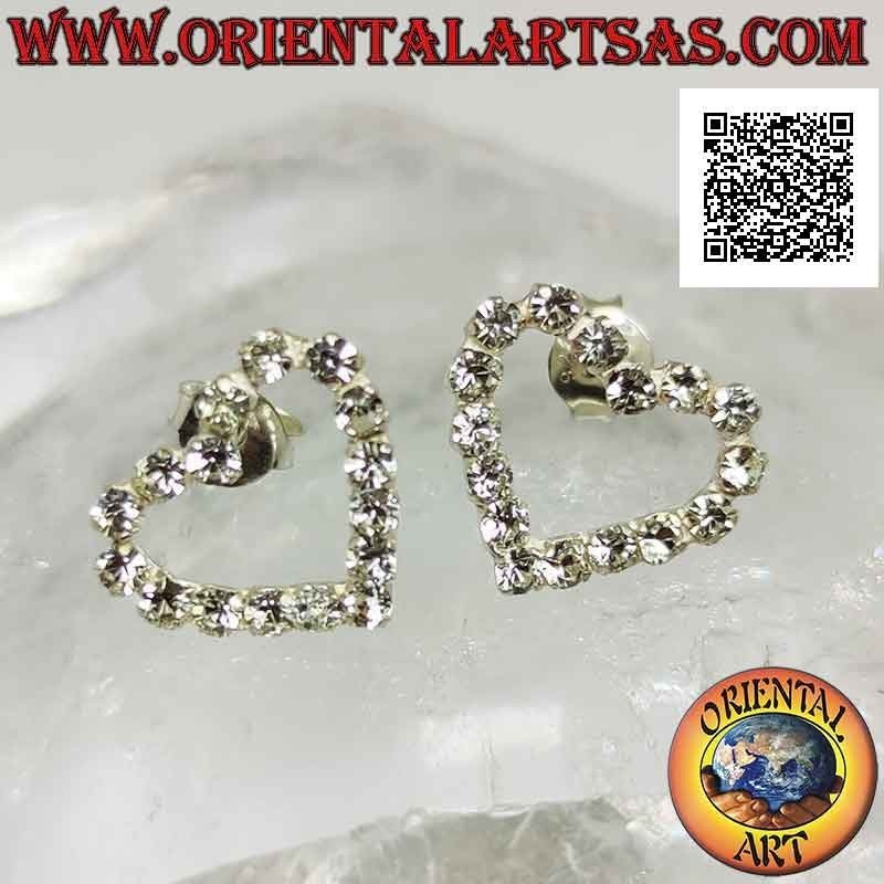 Conjunto de pendientes de plata con lóbulo con contorno de corazón de circonita cúbica blanca (medianos)