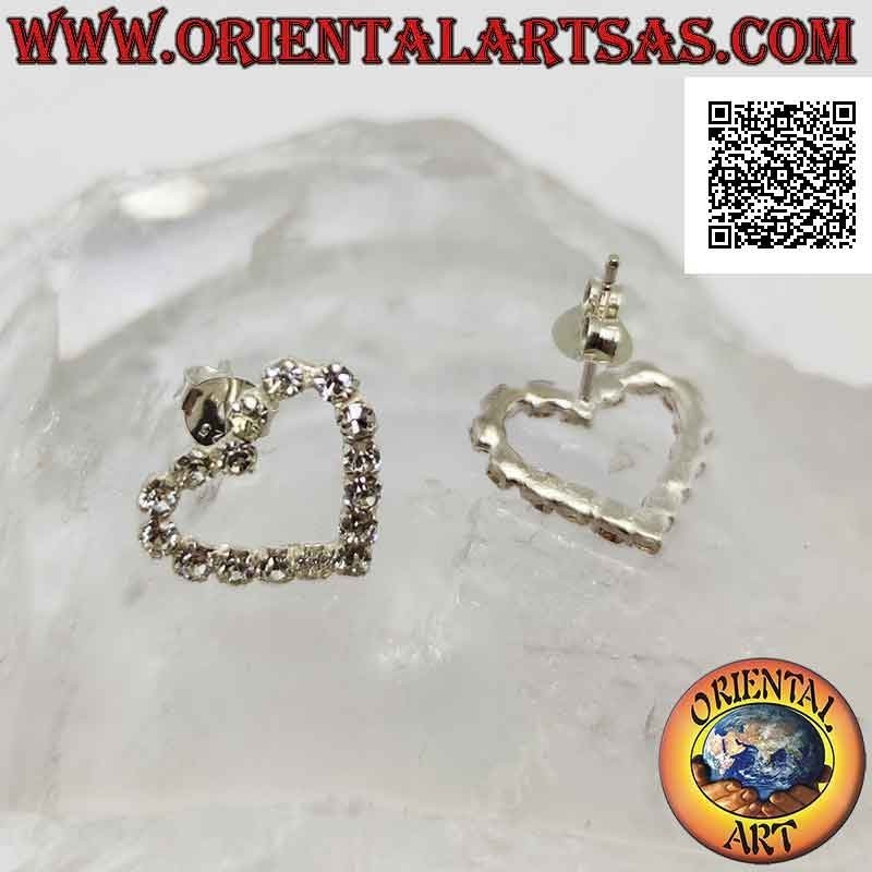 Conjunto de pendientes de plata con lóbulo con contorno de corazón de circonita cúbica blanca (medianos)