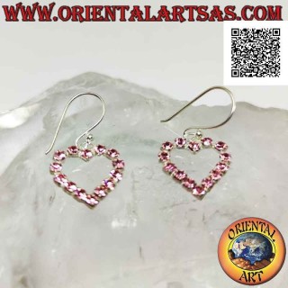 Silberne Hebelohrringe mit Herzkontur aus rosa Zirkonia Set (klein)