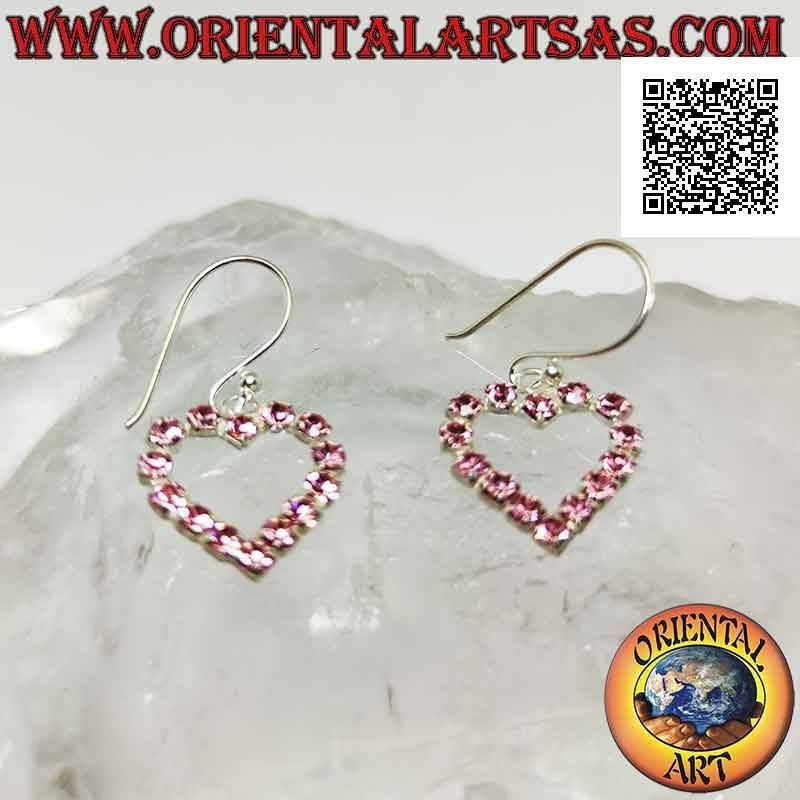 Silberne Hebelohrringe mit Herzkontur aus rosa Zirkonia Set (klein)