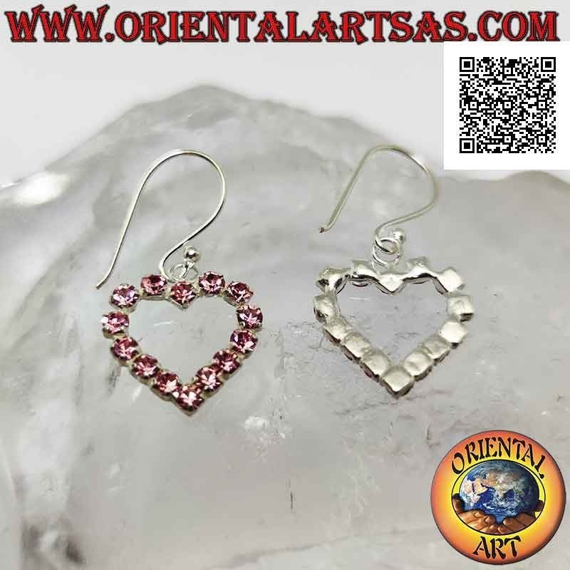 Silberne Hebelohrringe mit Herzkontur aus rosa Zirkonia Set (klein)