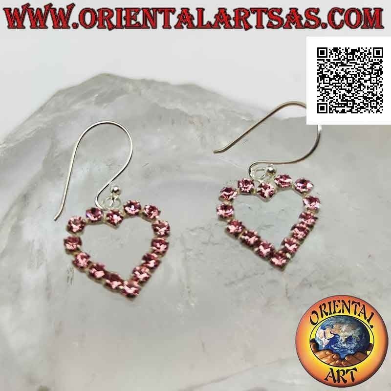 Silberne Hebelohrringe mit Herzkontur aus rosa Zirkonia Set (klein)