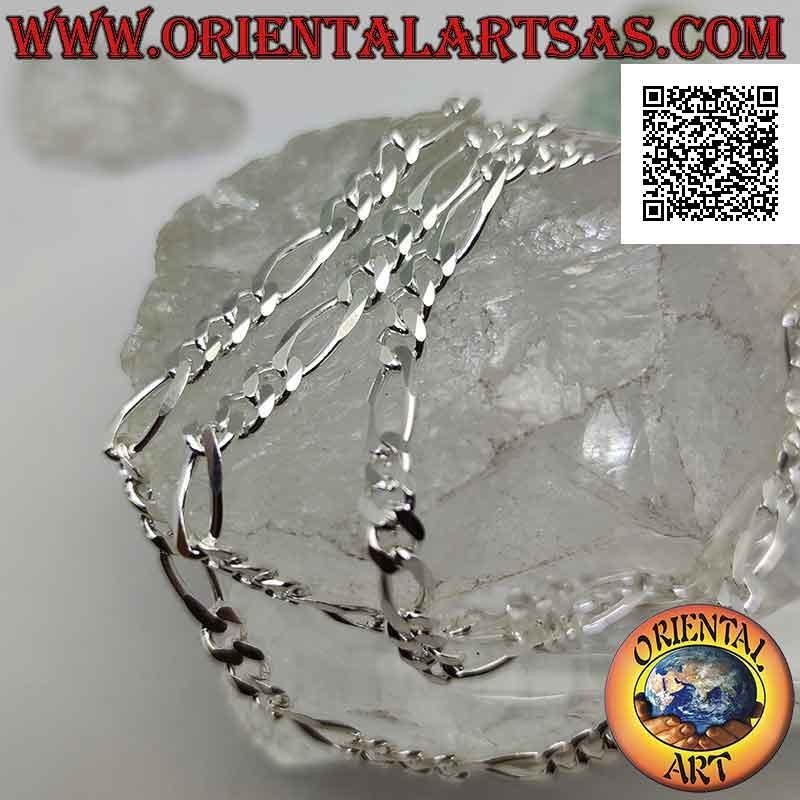 925 ‰ Silberkette mit Diamant Groumette Kette (drei runde und ein oval) 60 cm x 5 mm x 2 mm