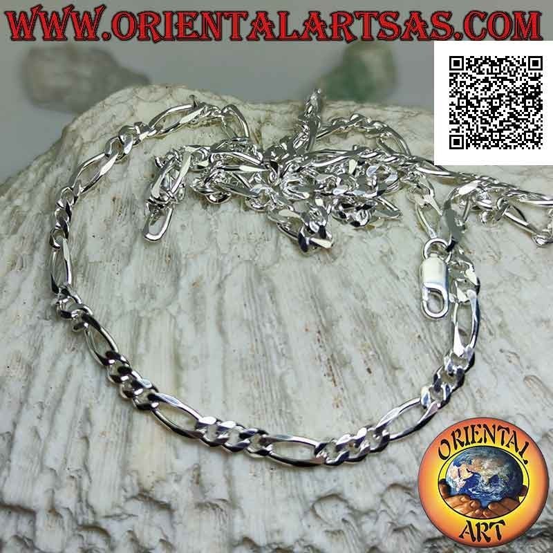 Collier en argent 925 ‰ avec chaîne groumette diamant (trois ronds et un ovale) 60 cm x 5 mm x 2 mm