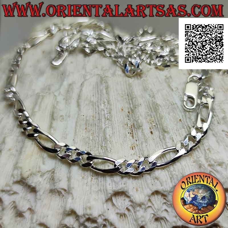 925 ‰ silver necklace with diamond groumette chain (three round and one oval) 60 cm x 5 mm x 2 mm