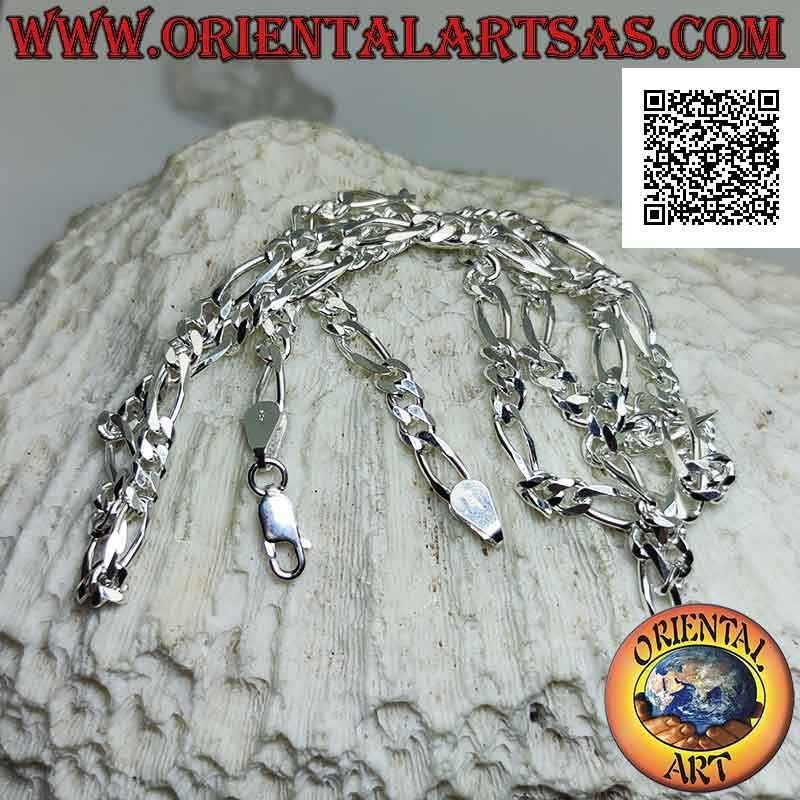 Collar de plata 925 ‰ con cadena groumette de diamantes (tres redondos y uno ovalado) 60 cm x 5 mm x 2 mm