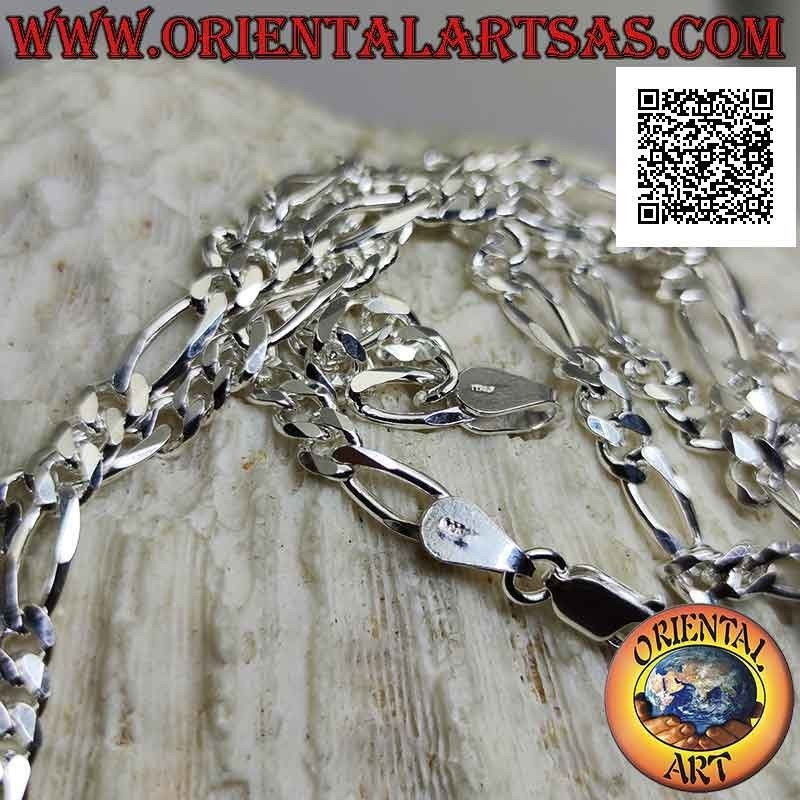 Collana in argento 925 ‰ a catena groumette diamantata (tre tondi e uno ovale) da 60 cm x 5 mm x 2 mm