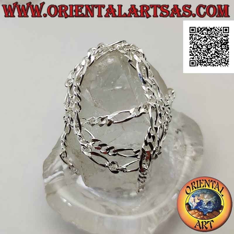 Collana in argento 925 ‰ a catena groumette diamantata (tre tondi e uno ovale) da 60 cm x 5 mm x 2 mm
