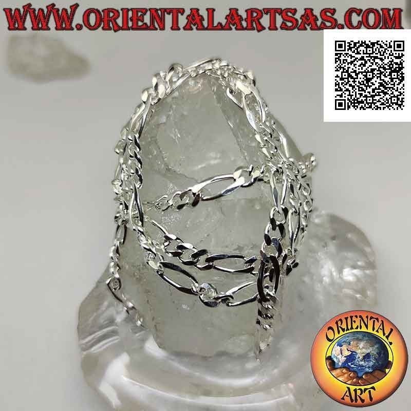 Collier en argent 925 ‰ avec chaîne groumette diamant (trois ronds et un ovale) 60 cm x 5 mm x 2 mm