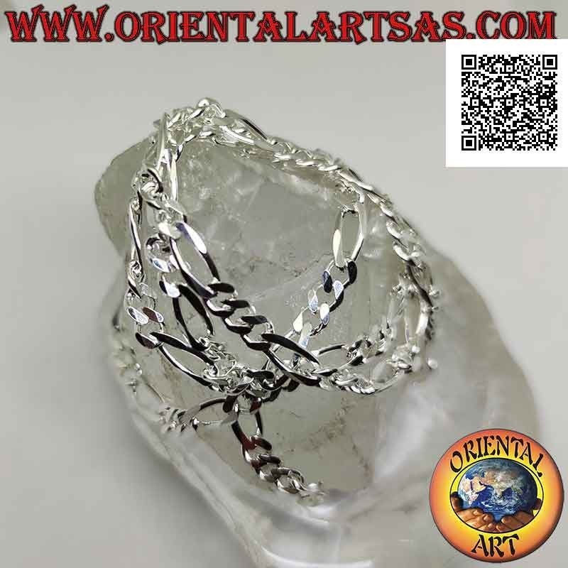 Collar de plata 925 ‰ con cadena groumette de diamantes (tres redondos y uno ovalado) 60 cm x 5 mm x 2 mm