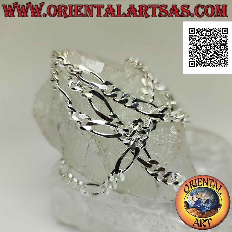 925 ‰ Silberkette mit Diamant Groumette Kette (drei runde und ein oval) 60 cm x 5 mm x 2 mm