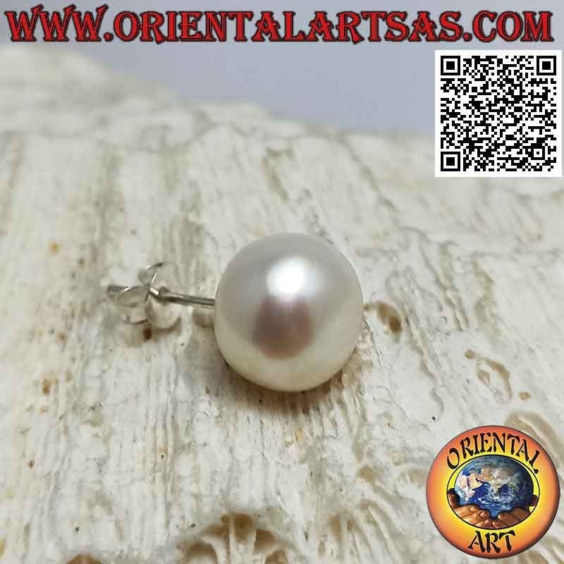 Mini pendiente de plata, la perla plana detrás (10 mm Ø)