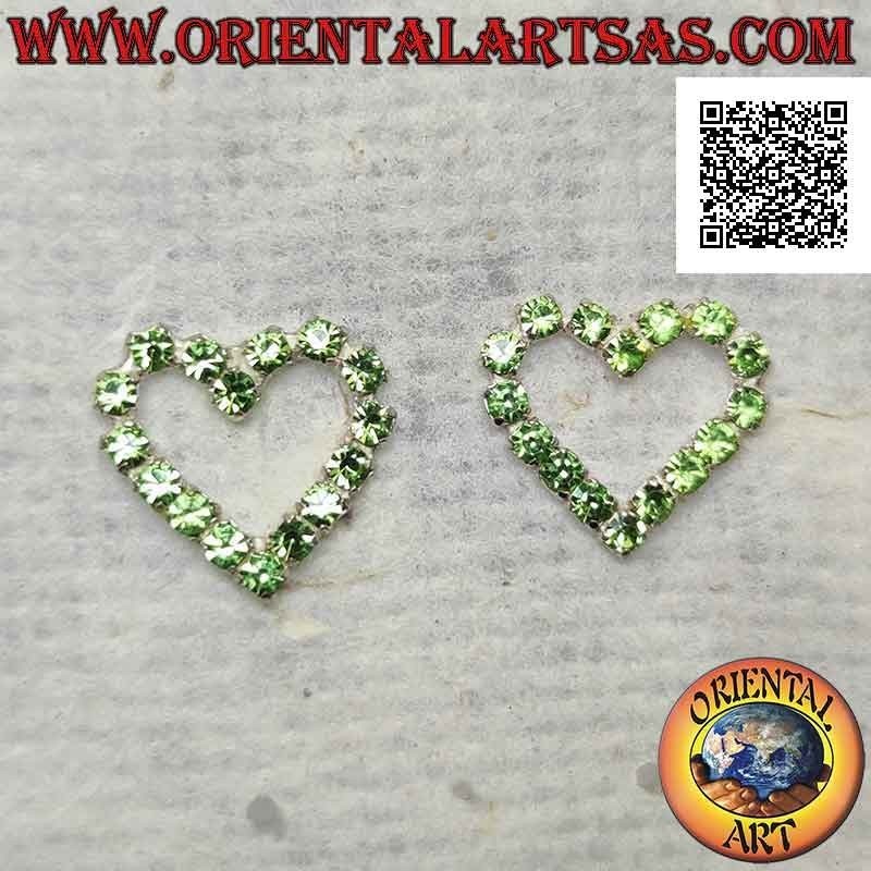 Silver lobe earrings with heart contour of green cubic zirconia set (medium)