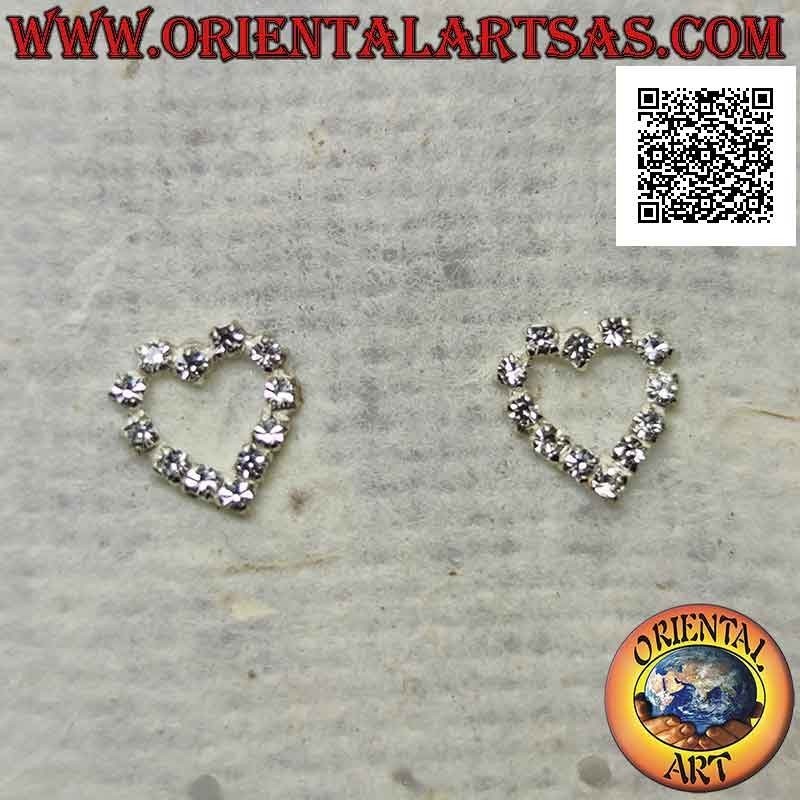 Boucles d'oreilles lobe en argent avec contour coeur d'oxyde de zirconium blanc serti (petit)