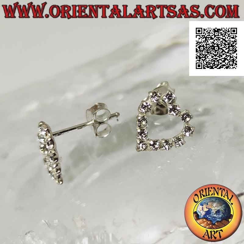 Conjunto de pendientes de plata con lóbulo con contorno de corazón de circonita cúbica blanca (pequeño)