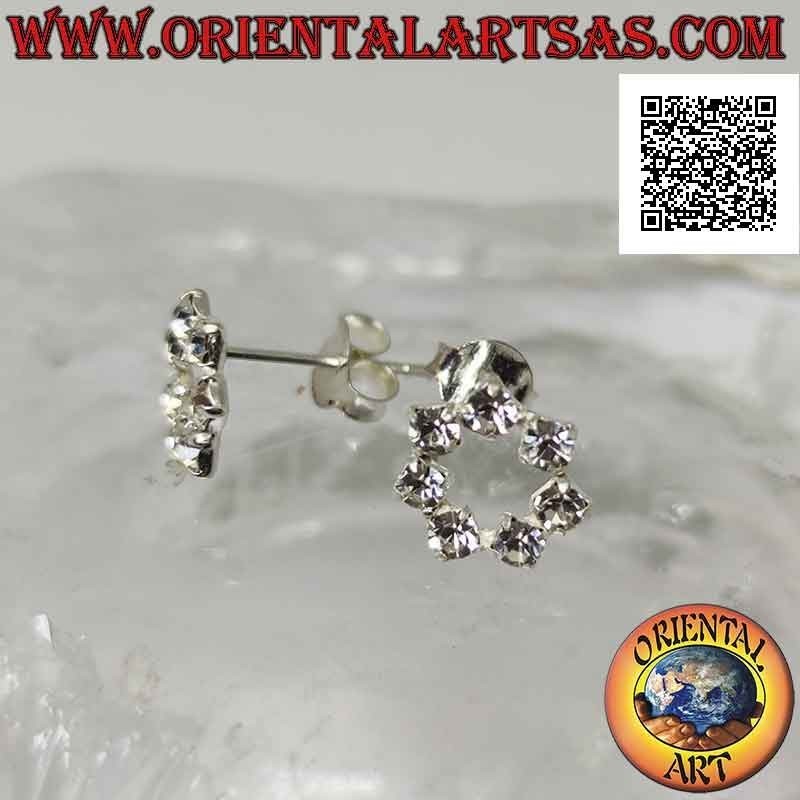 Pendientes lóbulos de plata con contorno circular de circonita cúbica blanca (pequeño)