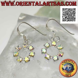 Silver leverback earrings with white zircon circle contour set