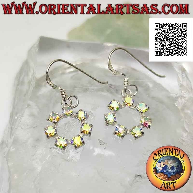 Silver leverback earrings with white zircon circle contour set