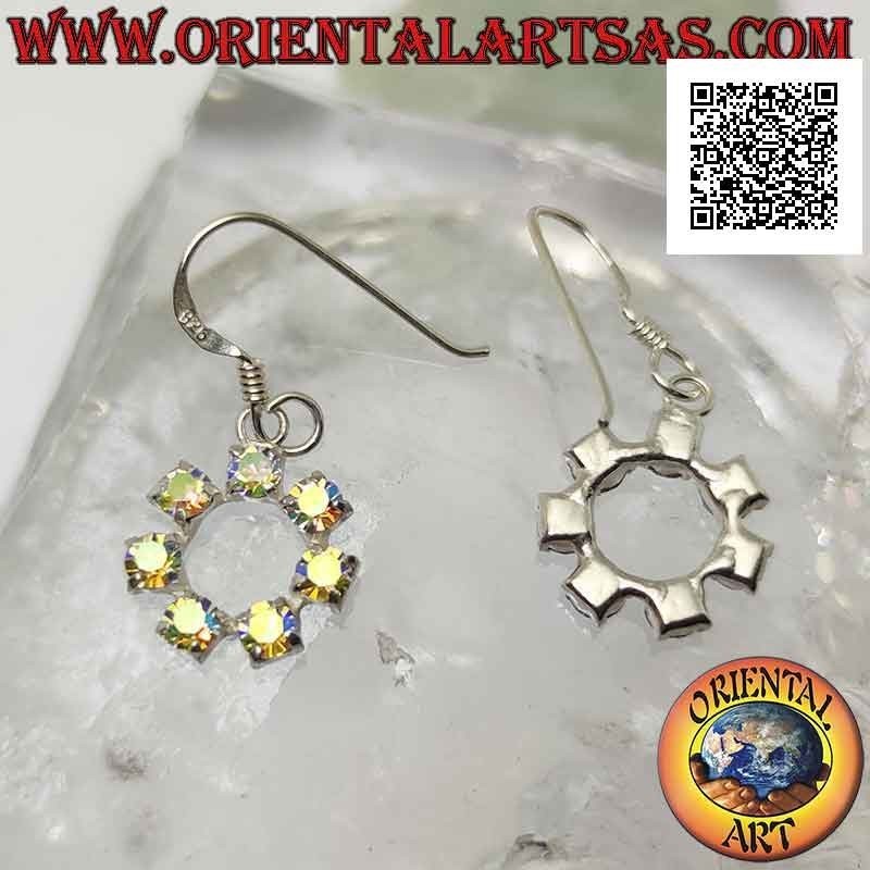 Silver leverback earrings with white zircon circle contour set