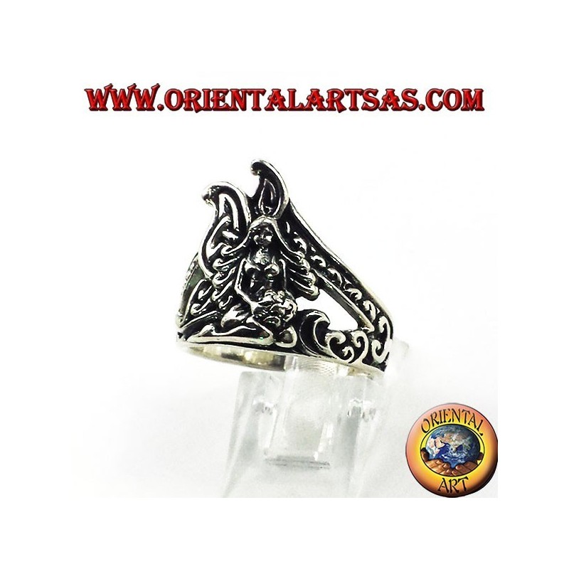 Silver ring kneeling fairy