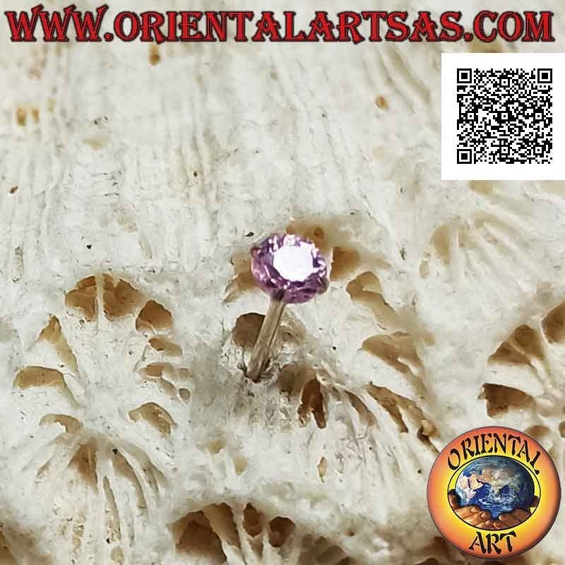 Mini pendiente / tachuela de nariz en plata, conjunto de circonitas rosa facetadas (redondo) 3 mm