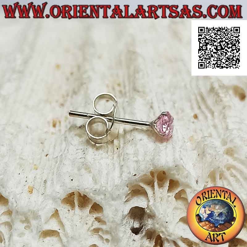 Mini pendiente / tachuela de nariz en plata, conjunto de circonitas rosa facetadas (redondo) 3 mm