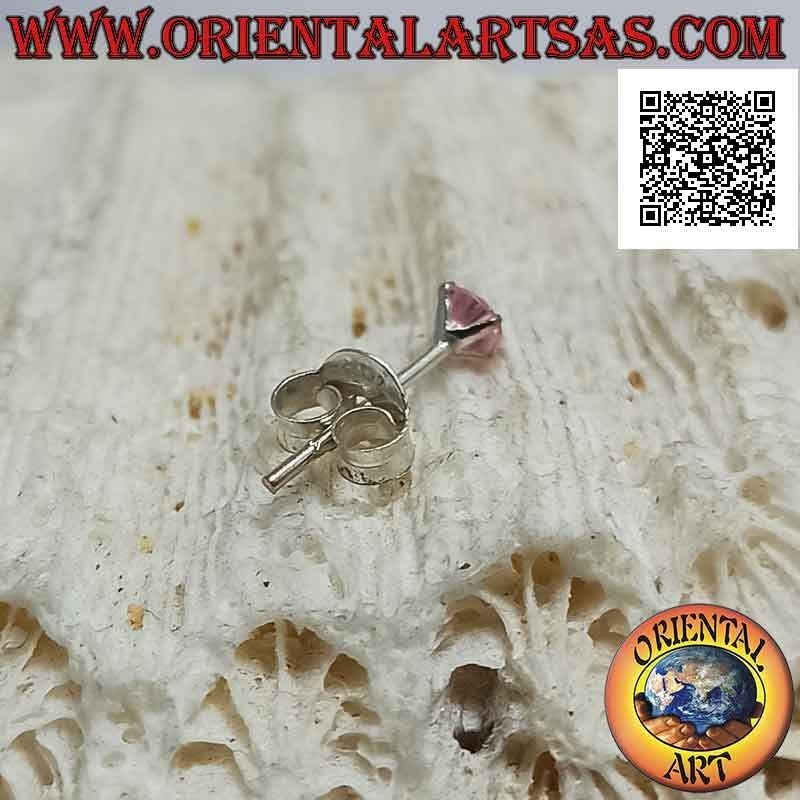 Mini boucle d'oreille / clou de nez en argent, serti zircon rose facetté (rond) 3 mm