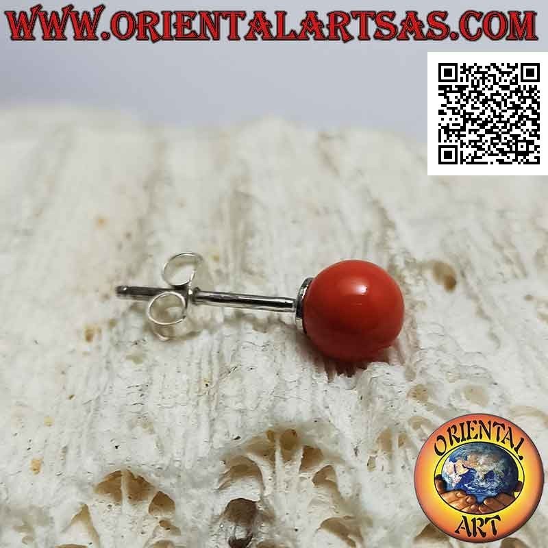 Mini earring in silver, coral-colored pearl