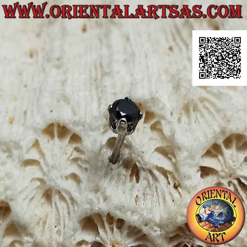 Mini orecchino / puntino da naso in argento, zircone nero sfaccettato incastonato (tondo) 3 mm
