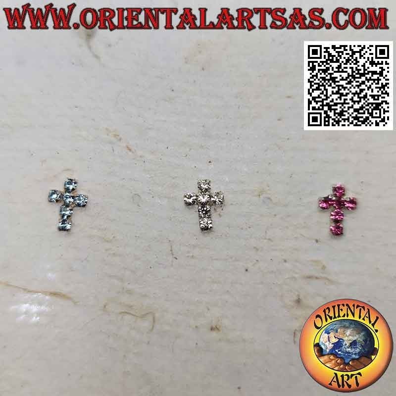 Mini orecchino in argento, la croce latina di zirconi incastonati