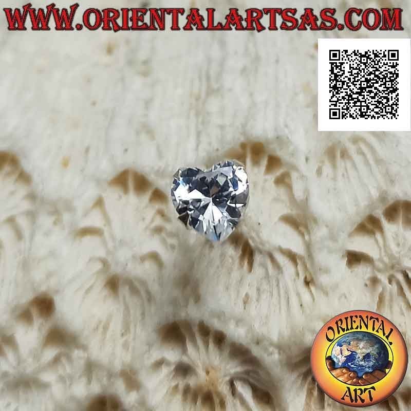 Pendiente mini en plata, circonita blanca facetada punto de luz (corazón)