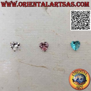 Mini earring in silver, faceted zircon set in the shape of a heart (6 mm)