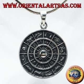 Pendentif roue horoscope zodiaque, argent
