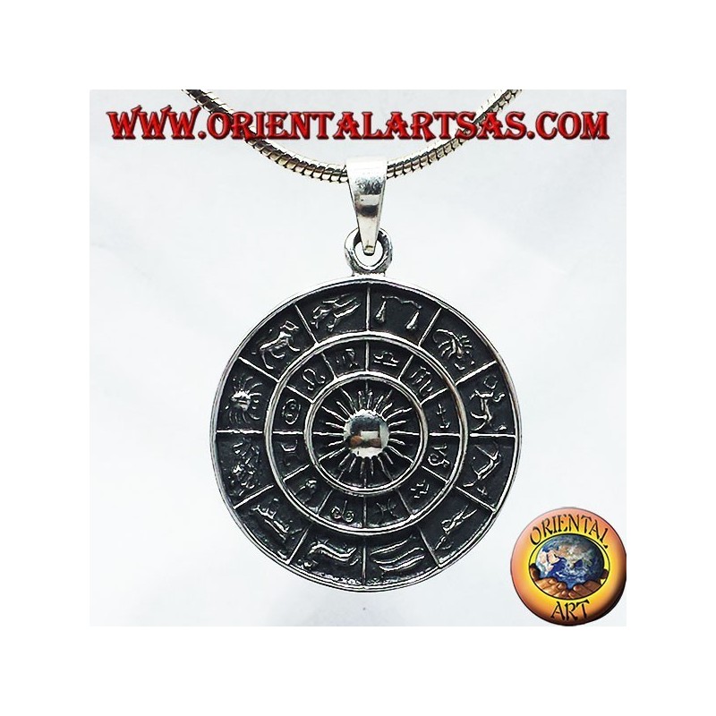 pendant zodiac horoscope wheel, silver