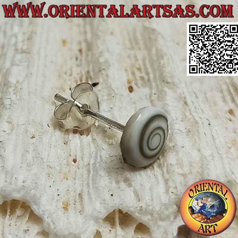 Mini boucle d'oreille en argent, la coquille ronde "oeil de Sainte Lucie" (a)