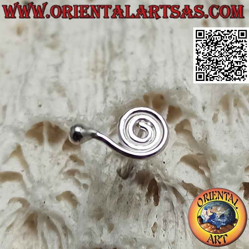 Mini boucle d'oreille en argent, la spirale avec bout boule (a)