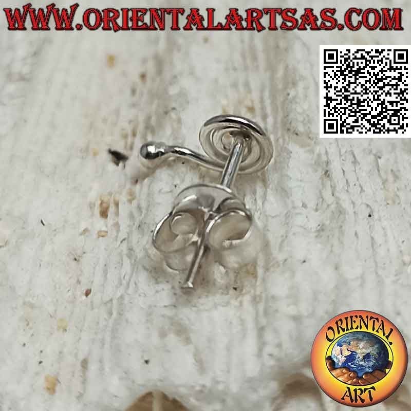 Mini boucle d'oreille en argent, la spirale avec bout boule (a)