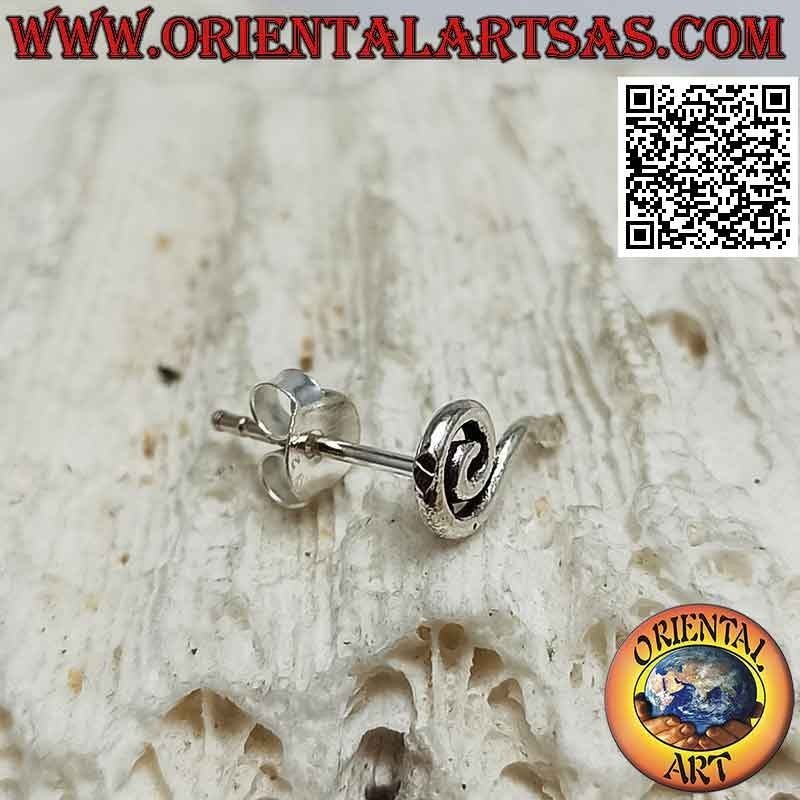 Mini boucle d'oreille en argent, la spirale avec une boule (b)