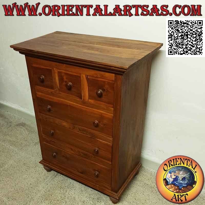 Commode rectangulaire à trois tiroirs et une rangée de trois tiroirs en bois de teck