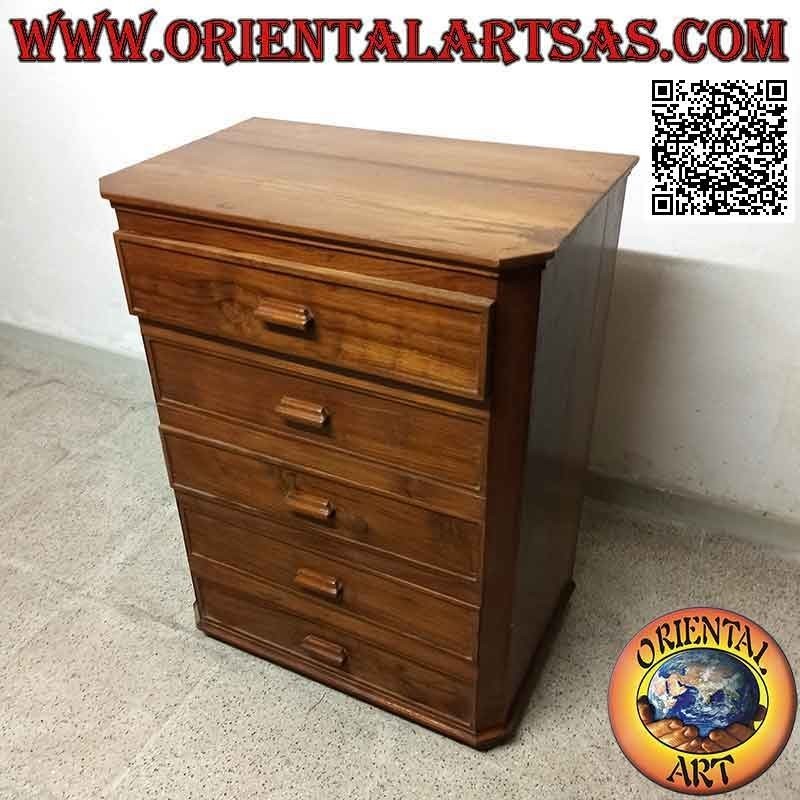 Commode à cinq tiroirs avec poignées en bois de teck antique