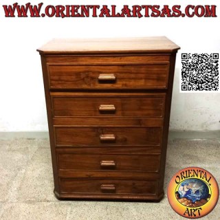 Cajonera de cinco cajones con tiradores en madera de teca antigua