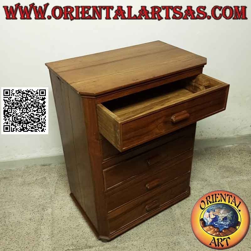 Cassettiera comò a cinque cassettoni con maniglie in legno antico di teak