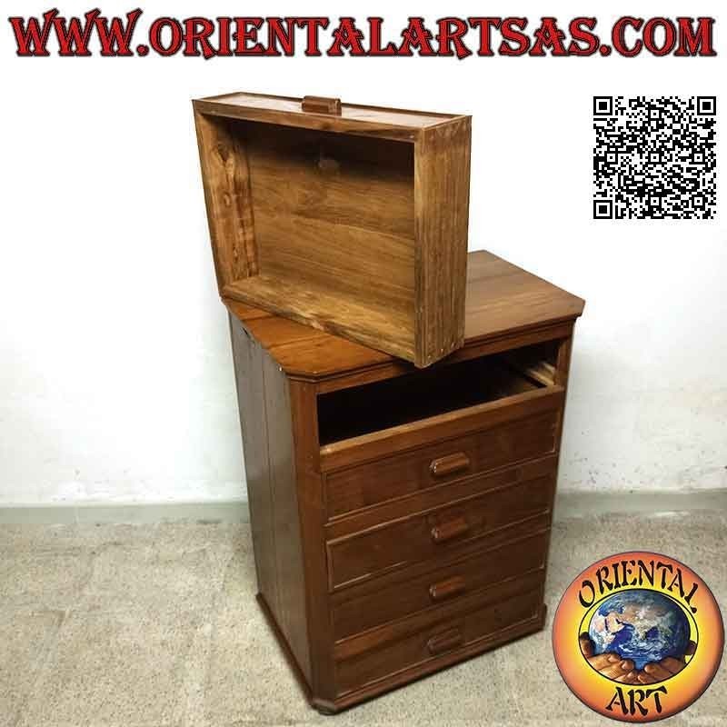 Cajonera de cinco cajones con tiradores en madera de teca antigua
