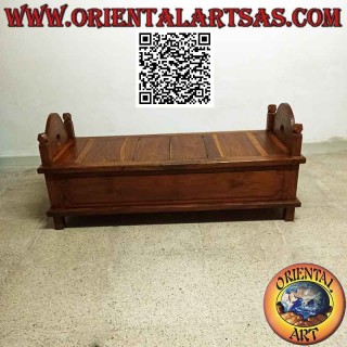 Banc - coffre "Jodang" lisse en bois de teck finition antique (peut être ouvert)