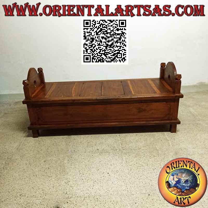 Banco - cofre "Jodang" liso en madera de teca con acabado antiguo (se puede abrir)